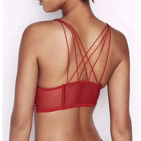 Victoria Secret Luxe Starburst Long Line Triangle Bra Red Sexy Strappy Satin M - Picture 7 of 16